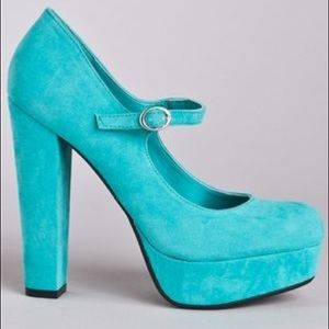 Bamboo Turquoise Platform Chunky Heels